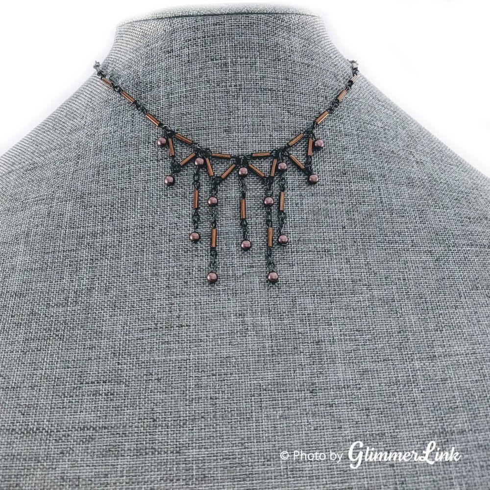 NWT Brown & Copper Tone Fringe Necklace Earrings